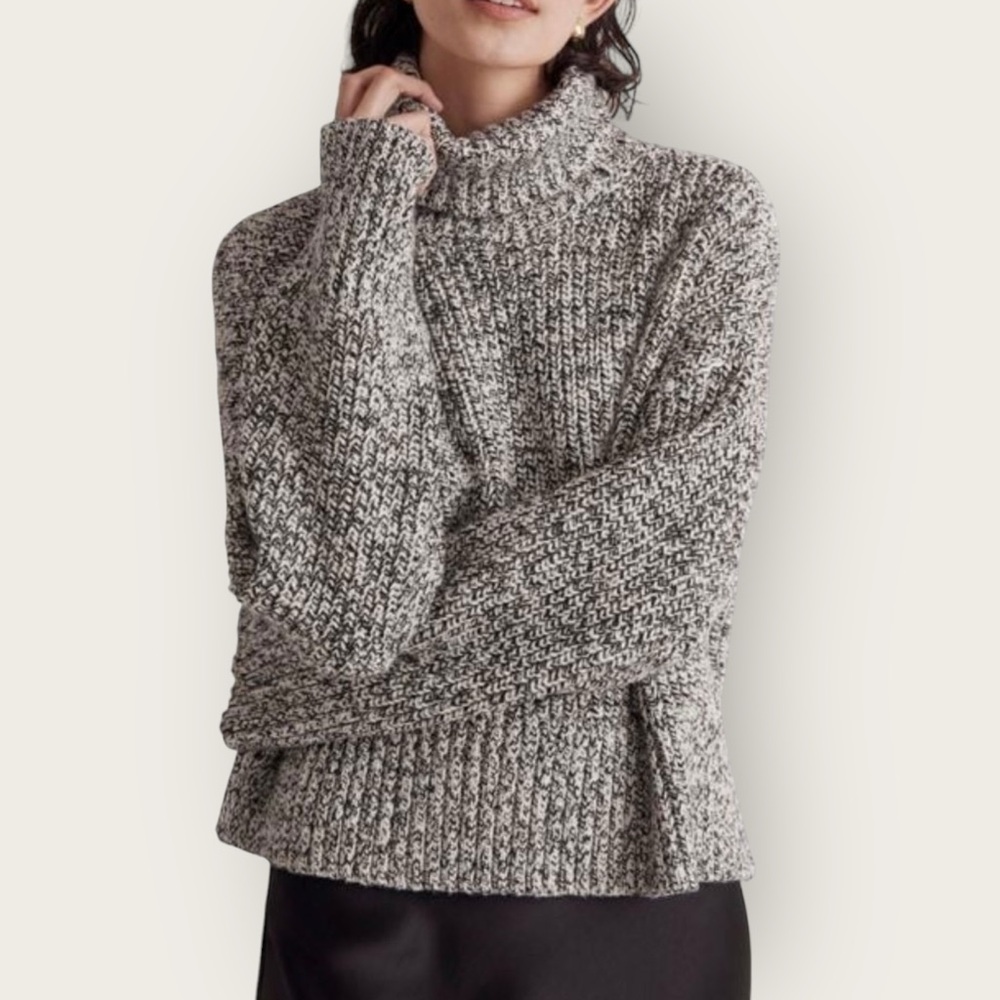 Madewell white and black marl space dye Turtleneck Sweater